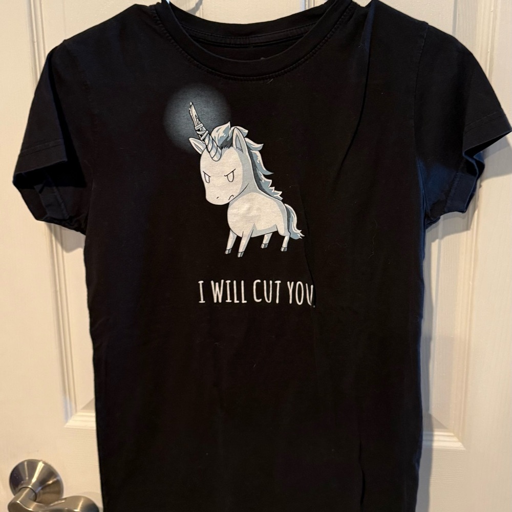 Black Babydoll Unicorn Graphic  T-Shirt sz Sm